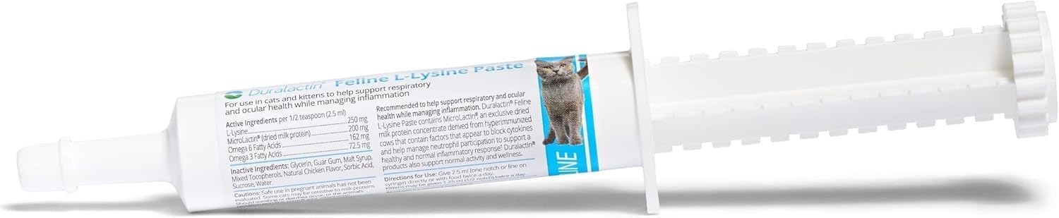 PRN Pharmacal Duralactin Feline L-Lysine Paste - Supports Joint, Respiratory & Eye Health Supplement for Cats - Paste Formula - 1 fl oz