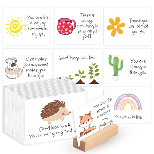 ZVBRSKM 60 Achtsamkeitskarten, Motivationskarten für Erwachsene mit Holzständer, Spirituelle Geschenke für Achtsamkeit und Persönliches Wachstum, Affirmationskarten Set als Lebenskompass