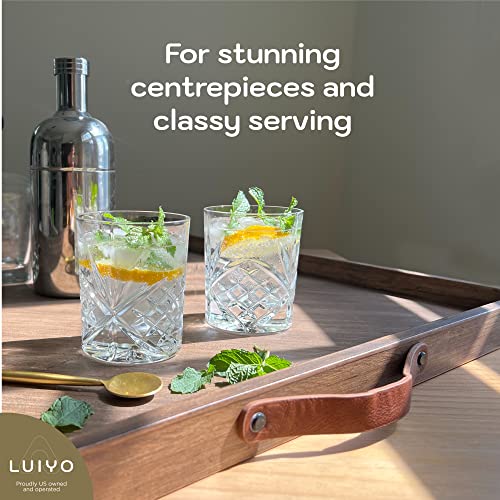 Luiyo Large Ottoman Wood Tray- With Leather Handle Decorative Wooden 24 X 24 X1.5 Inches Square Serving Tray Best For Coffee Table, Living Room And Kitchen #TOP7