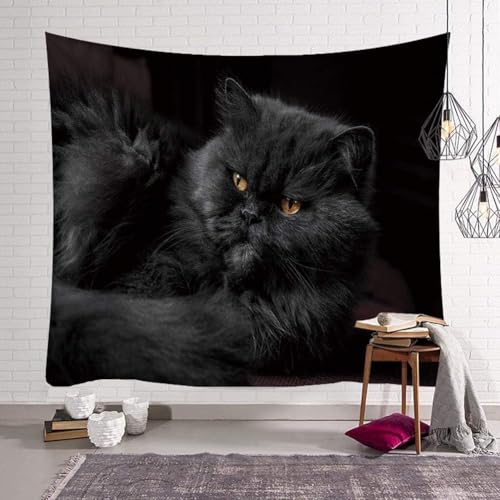 Tapisserie murales 150 x 230 cm grande tenture murale noir chat 3D G.1496