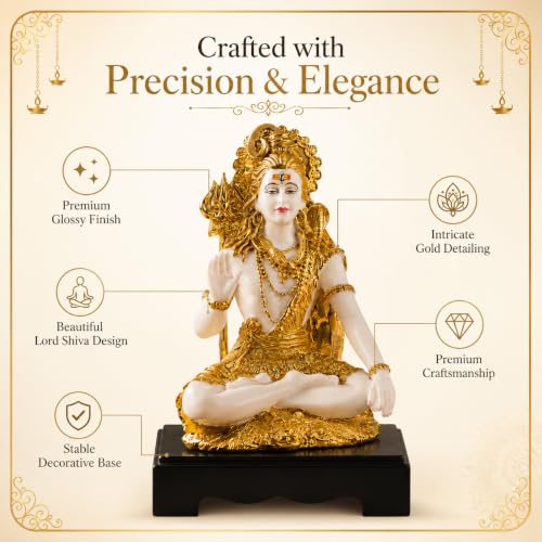 Image of Lord Shiva Statue - 31 cm Hindu God Figurine with Gold Detailing, Trident & Cobra - Hand-Painted Mahadev Murti for Home Temple Decor, Pooja Room, Meditation Space & Gift