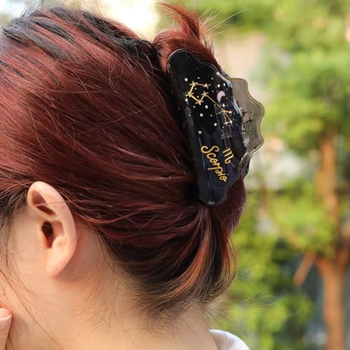 Scorpio Zodiac Sign Hair Claw with Rhinestones and Clock Design, Black Personalized Acetate Hair Clip for Women Gift 1 Piece