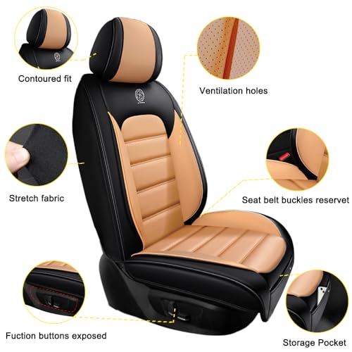 Image of 2 Seat Covers for Hyundai Santa Fe XL 2001-2024,Premium Nappa Leather Car Seat Covers Car Seat Cushions,Waterproof Soft Seat Covers for Cars,Interior Accessories with Airbag(Standard-Black&Orange)