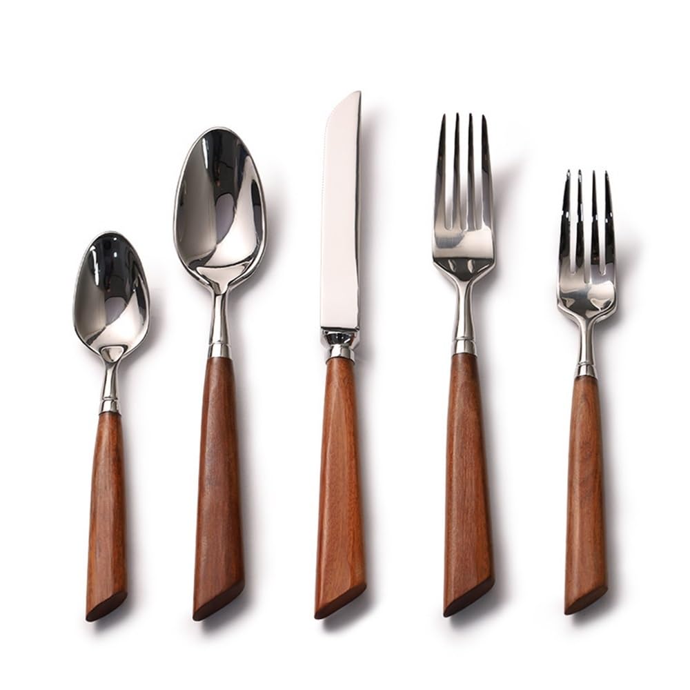 304 Stainless Steel Wooden Handle Knife And Fork Spoon High-end Hotel Steak Knife And Fork Spoon(32 Piece set for 8)