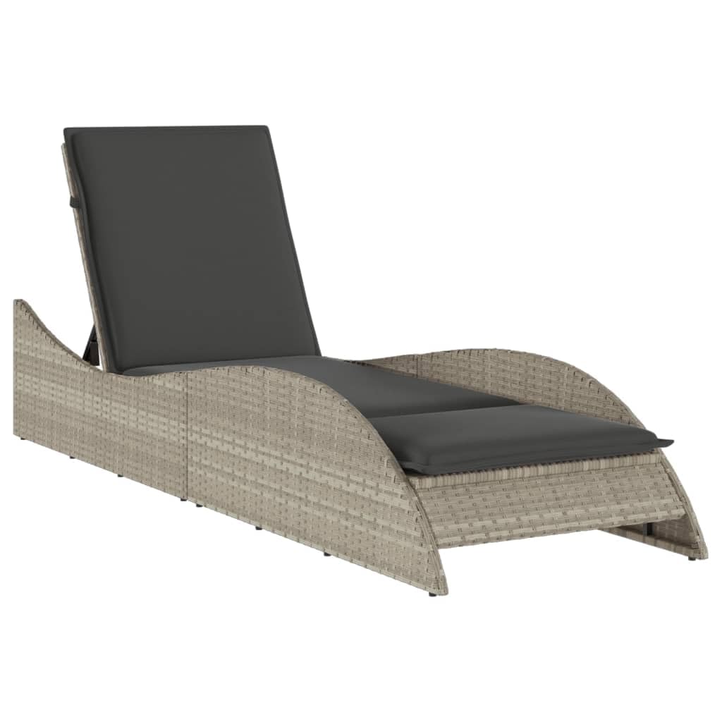 Leżak do opalania z nakładką, jasnoszary, 60 x 205 x 73 cm, polirattan, leżak ogrodowy, leżak, krzesło kempingowe, meble ogrodowe, zestaw do wypoczynku na zewnątrz