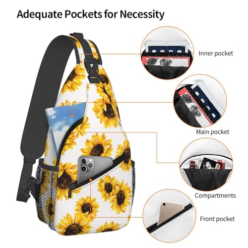 Sunflower on pink polka dot background Sling Backpack Unisex Crossbody Chest Bag Shoulder Chest Bag For Women Men Hiking Travel4
