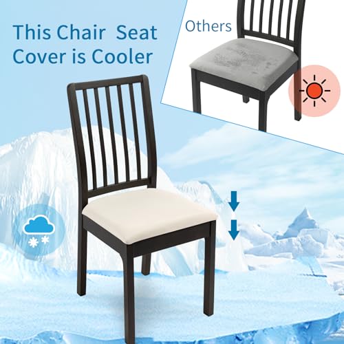 Image of SearchI Cool Fabric Seat Covers for Dining Chairs, 6 Pack Water Repellent Dining Room Chair Seat Covers, Kitchen Chair Seat Covers Protectors(Beige)