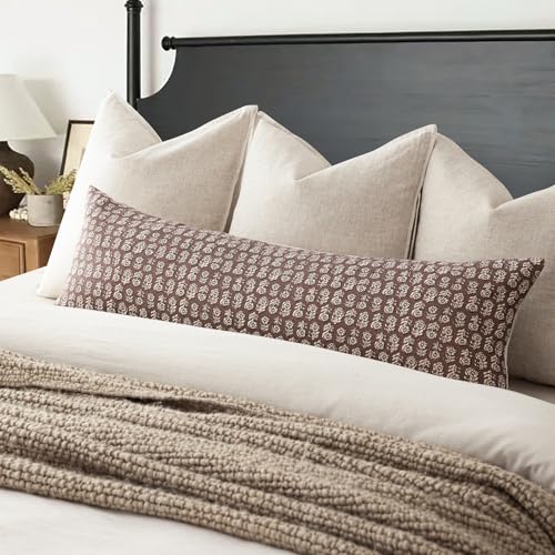 Image of Foindtower Set of 2 Decorative Vintage Long Lumbar Throw Pillow Covers Neutral Modern Farmhouse Cushion Covers Floral Home Decor for Sofa Couch Chair Bedroom Living Room,14x36 Inch,Wine Red