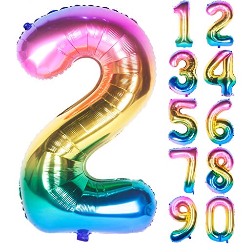 Image of 40 Inch Rainbow Digit Helium Foil Birthday Party Balloons (Dark Rainbow 2)