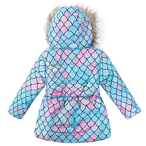 Dreamyth Girl's Tie Dye Winter Coats Fleece Lined Hood Jacket Parkas Outwear Thick Warm Windproof Jackets Coat 2-8 Years, D-Light Blue-04, 6 Years #TOP1