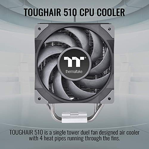 Image of Thermaltake TOUGHAIR 510 180W TDP CPU Cooler, Intel /AMD Universal Socket (LGA 1851 /1700 /1200), Dual 120mm 2000RPM High Static Pressure PWM Fan with High Performance Copper Heat Pipes CL-P075-AL12BL-A