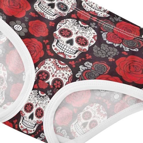 Cotton Toddler Underwear Floral Bright Skulls Vibrant Red Floral Girl Panties Cute Flower Briefs Girls Undies 2t4
