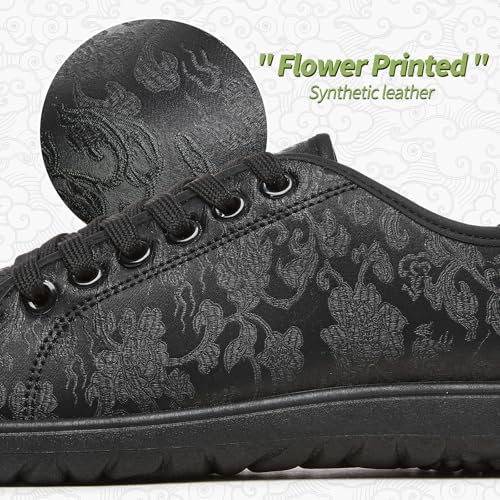TUOPIN Women's Low Top Tennis Shoes -Black Synthetic Leather Shoes,Classic Lace-Up Denim Canvas Sneakers for Casual Walking2