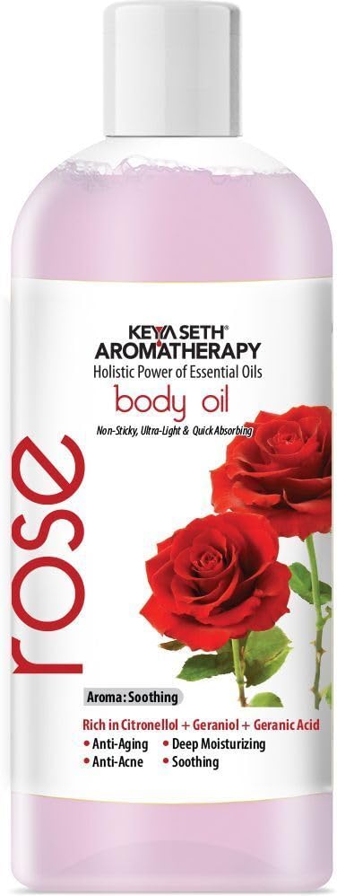 Image of KEYA SETH AROMATHERAPY Rose Body Oil - Deep Moisturising, Anti-Ageing, Soothing For Glowing Skin; Non-Sticky, Quick-Absorbing 400ml