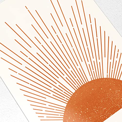Boho Wall Art With Magnetic Poster Hanger Frame Wooden Hanging Wall Decor Canvas Wall Art Sun Rising On The Horizon Geometric Nature Illustrations Line Art Wall For Living Room Bathroom 12"X16" #TOP5