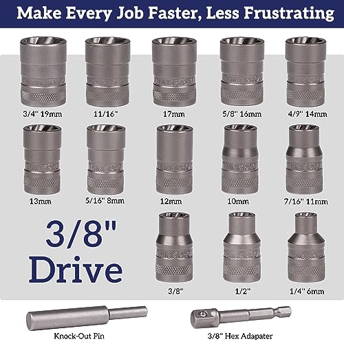 15 PCS Bolt & Nut Extractor Set for Stripped Lug Nuts & Bolts