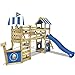 WICKEY Parco giochi in legno StormFlyer Giochi da giardino con altalena e scivolo blu, Casetta da gioco per l'arrampicata con sabbiera e scala di risalita per bambini