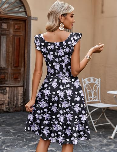 Image of Zeagoo Womens Summer Dress Casual Ruffle Tiered Floral Square Neck Sundresses Beach Boho Mini A-line Dress 2026 with Pockets