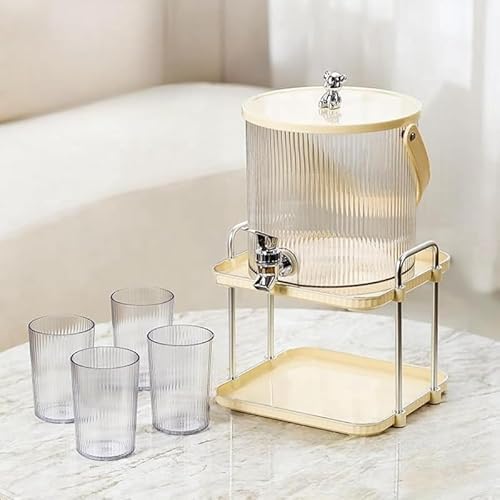 CokBlu プラスチック製 大容量3.5L/5Lドリンクディスペンサー飲料分配器 / 冷水差し/ティーポット 水道栓付き 蓋付き・持ち手付き 冷蔵庫対応 麦茶・ジュース・お茶用 家庭用・業務用・来客用・屋外パーティー適合 割れにくくメンテナンス容易 ファ