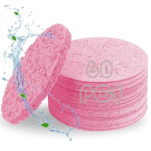 Metyond 60 Pieces Facial Sponges,Convenient and Eco-Friendly Compressed Face Sponge for Cleansing, Exfoliating and Makeup Removal 100 Percent Natural Cellulose Material Perfect for Estheticians