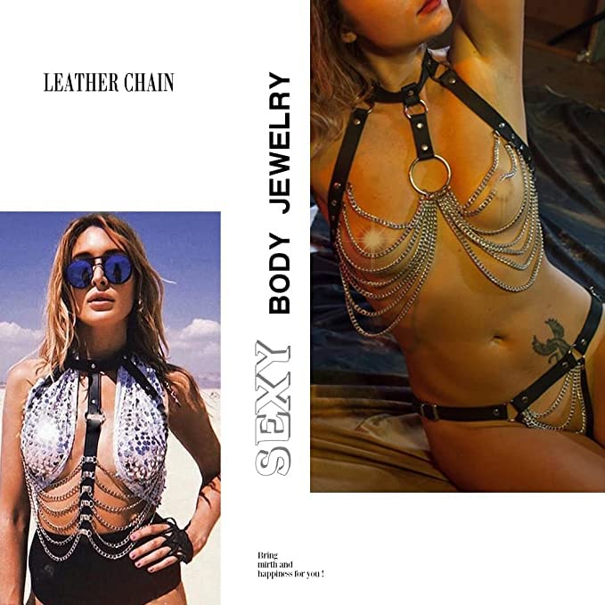 Leder-Gürtel und -Beingeschirr, Sexy, Körper-Geschirr, Leder-Strumpfband, Oberschenkel-Schmuck, für Damen, Einheitsgröße