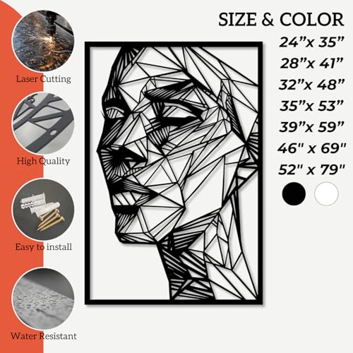 XXQ Woman Face Wall Mount Metal Sculpture - Elegant Black and White Metal Wall Art for Living Room, Bedroom, and Home Décor (White, 32" x 48" / 81 x 121cm) - Image 3