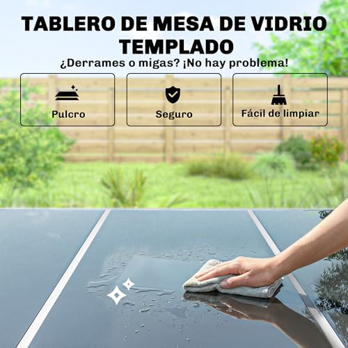 Conjunto de mesa y sillas de jardín con cómodas sillas apilables y transpirables 7
