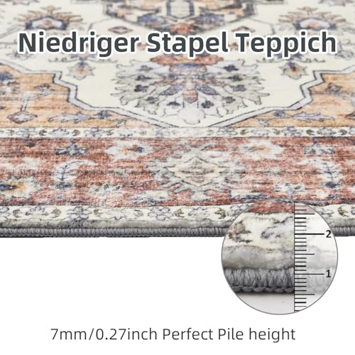 WONGS BEDDING Vintage Waschbarer Teppich Boho Kurzflor 160x230cm, Dunkelrot – Ansicht 5