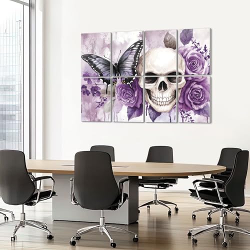 8 Pack Art Acoustic Panels Sound Absorbing Grey Purple Skull Rose Flower Rustic Butterfly Roses Leaves Floral Decorative Soundproof Wall Panels Self Adhesive for Recording Studios Office 48"x32" miniatura 7