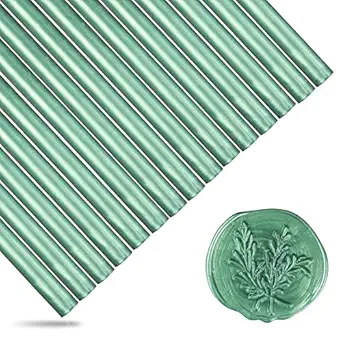 Green Wax Seal Sticks, HOSAIL 15pcs Glue Gun Pine Green Wax Sealing Sticks Beads Great for Wax Sealing Stamp, Can Be Used in Glue Gun, Wax Seal Warmer and Sealing Wax Furnace (Pine Green)