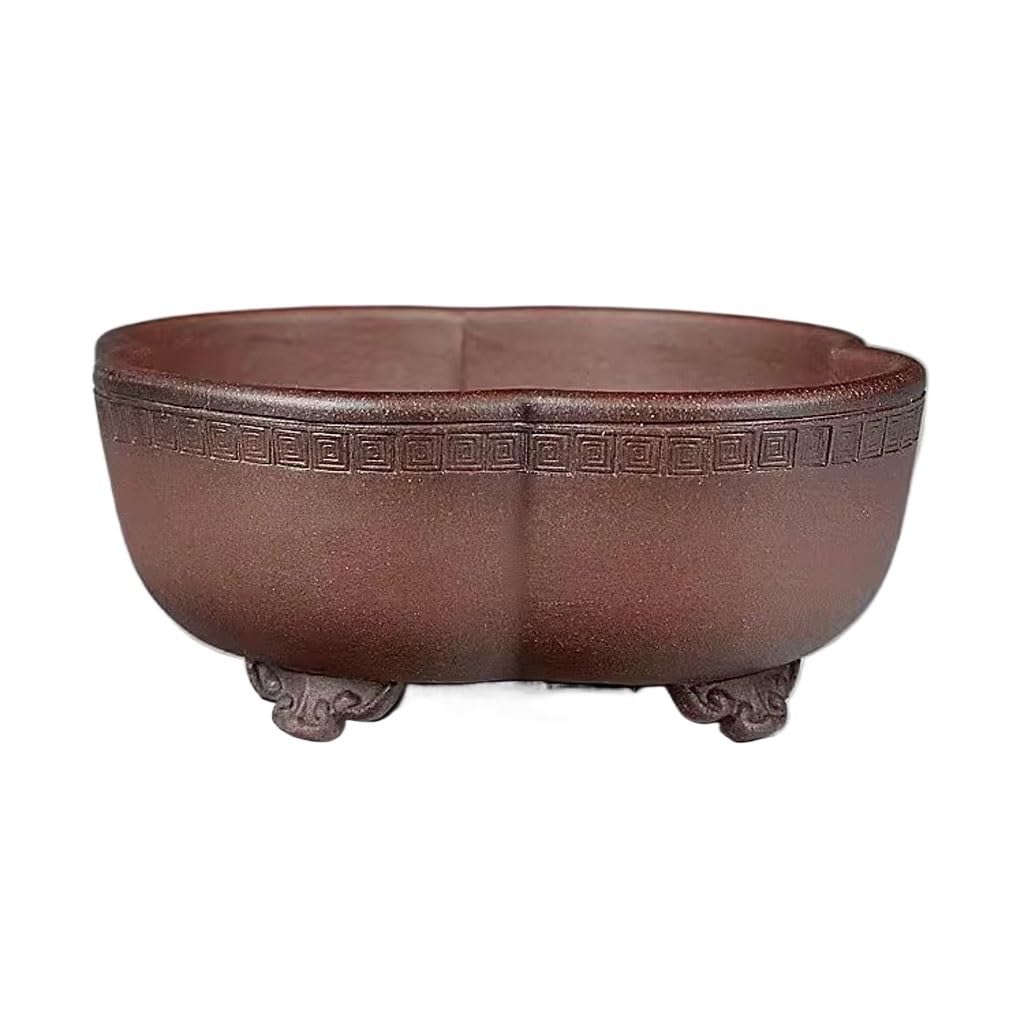 Gelasige 18X16x7cm Flower Pots Plant Pots 7In Purple Clay Flowerpot Handmade Melon Shape Purple Clay Black Pine Bonsai Green Plant Pots Outdoor Flower Pots