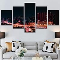SIGNWIN 5 Panel Canvas Wall Art City Illuminations for Home Decorations Ready to Hang - 60