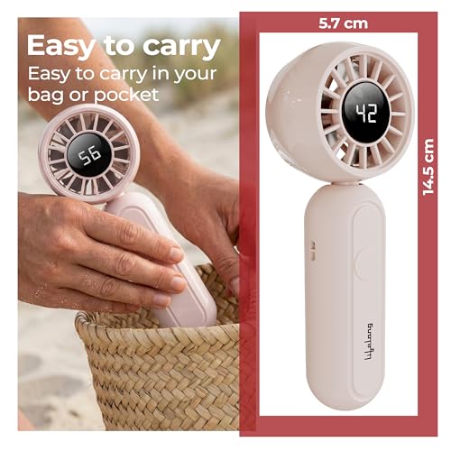 Image of Lifelong Foldable Bubble Mini Fan with Digital Display | 3 Speed Settings, 1200mAh Battery, Type-C Charging | 90 Foldable Head for Hands-Free Use | Portable & Lightweight Handheld Pocket Fan (Beige)