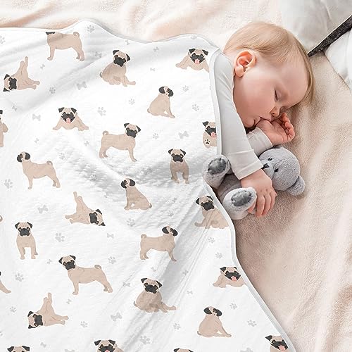 Image of Swaddle Blanket for Cute Pug Puppy Dogs Baby Receiving Blanket Muslin Baby Swaddles Soft Cotton Breathable Nursery Blankets for Unisex Boys and Girls 30x40 Inch