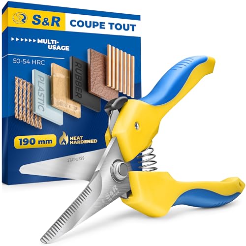 S&R Cisaille Multi-usage Ciseaux Coupe Tout en Acier Inox. Pour Couture, Cuisine, Bricolage. Cisaille Droite 19cm