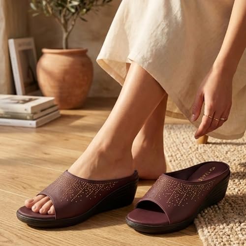 Image of TRASE Wedges Heels for Women Office Wear | Comfortable Sandals for Women with Soft Sole | Stylish Ladies Formal Casual Slip On Footwear