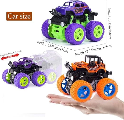 Neel Friction Powered Monster Truck Toy, Push & Go 4WD Off-Road Car for Kids, Amazing Stunts, All-Terrain Grip, Vibrant Colors, for Boys & Girls, Birthday, Christmas, Fun Play 1