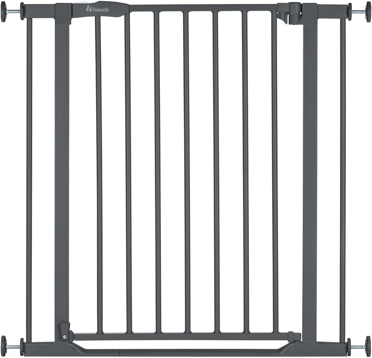 Hauck Kratka ochronna na drzwi, Clear Step 2, do szerokości 75-80 cm, ultra płaski próg, bez wiercenia, otwieranie jedną ręką, ręczny mechanizm zamykania, metal (ciemnoszara)
