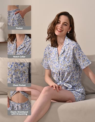 Image of NAP BOUND 100% Cotton Pajamas for Women 2 Piece PJs Set Long Sleeve Button Down Breathable Woven Sleepwear Loungewear XS-XXL