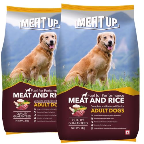 Meat Up Adult Dry Dog Food (3kg + 3kg), Total 6 kg | Meat and Ric...