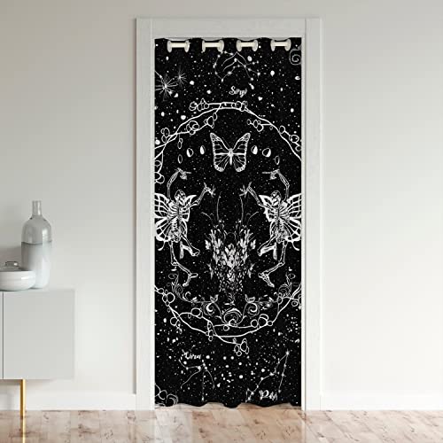 Cortina opaca con diseño de calavera de galaxia, privacidad, mariposa, gótica, oscurecimiento de esqueletos, amantes del armario, cortina de puerta temática de Halloween, cortina de privacidad para