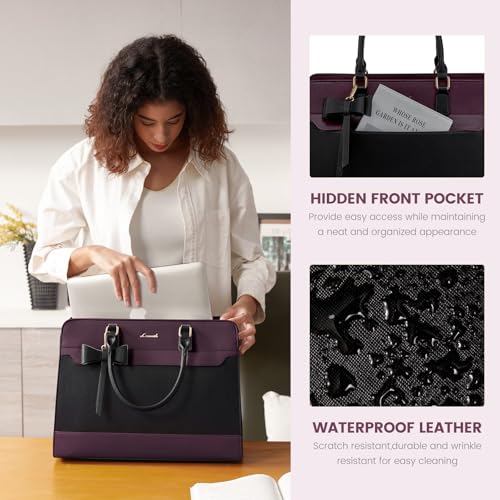 Image of LOVEVOOK Laptop Tote Bag for Women,Leather Work Bag, Waterproof Business Teacher Bag,Large Computer Handbag Purse Briefcase,Office Gifts for Women