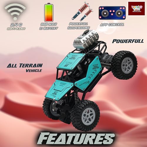 Image of Wonder Remote Control Rock Master /Crawler with Smoke, Monster Car for Kids Monster Truck Rock Climbing Car Toy for Kids | 2.4 GHz Remote with Long Range | C Type Charging | Made in India (Blue)