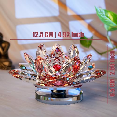 Image of Feng Shui Crystal Lotus Flower Showpiece & Paper Weight | Vastu Decor for Home & Office | Desk Decoration | Fengshui Items for Positive Energy, Good Luck & Gifting |Red (Large-12.5 x 6.5 CM)