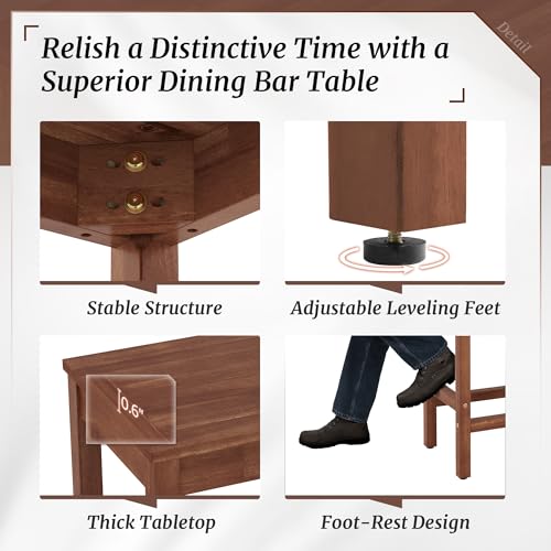 Taburetes de Bar de 26 Pulgadas, Juego de 2 Sillas para Barra, Asiento para Cocina y Encimera con Reposapiés, Taburetes de Madera de Acacia para Comedor, Cocina, Encimera, Café, Color Caoba miniatura 5