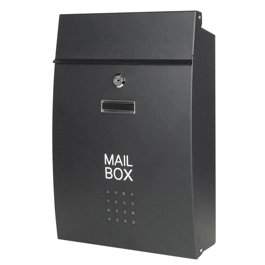 Decaller Safe Wall Mounted Mailboxes with Key Lock, Metal Medium Galvanized Rust-Proof Mail Box, 10 3/5 x 15 3/5 x3 1/2, Black