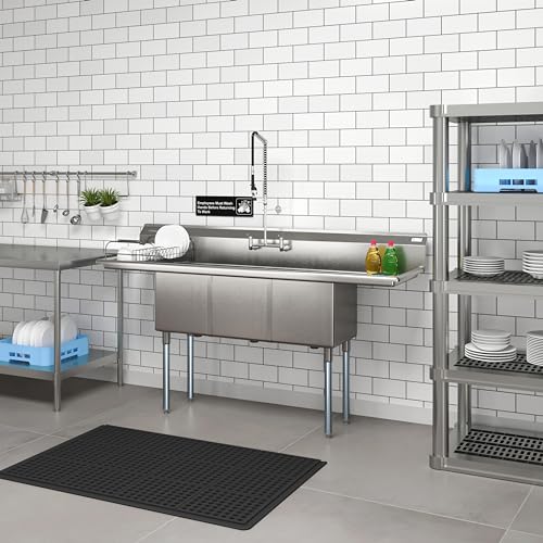 Image of KoolMore 75 in. Three Compartment 18-Gauge Stainless-Steel NSF Commercial Kitchen Sink, Bowl Size 15x15x14, with Three Basins and Pre-Drilled Faucet Holes for Restaurants and Cafes (KM-SC151514-15B3)