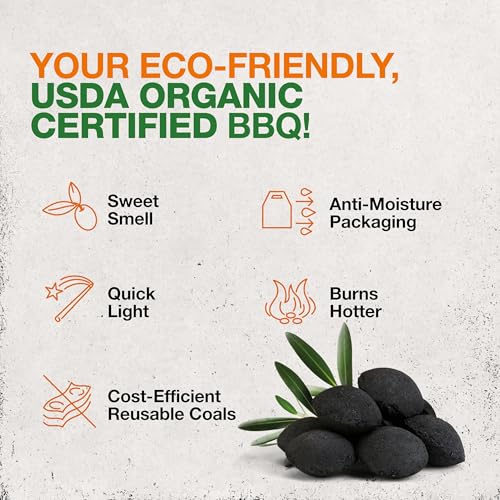 Image of OLIVETTE Organic BBQ Charcoal Briquettes, 4-Bag Case, 6.6 lb Each