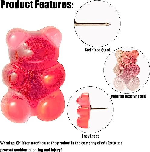 Haooryx 30Pcs Colorful Gummy Bears Push Pins Translucent Gummi Bear Pushpin Resin Thumb Tacks For Cork Board Photo Wall Bulletin Board Map Calendar Office School Thumbtack Decorative Tacks Supplies #TOP2