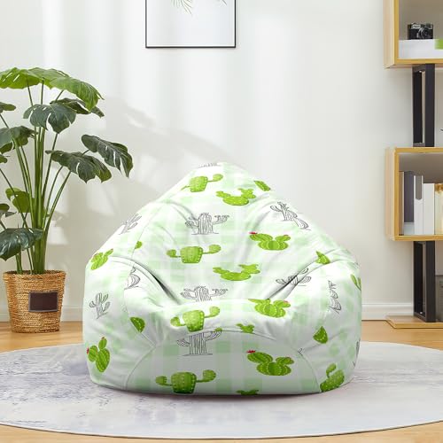 Fasbuy Motivo de Cactus Puff, Puff Gigante sin Relleno con Asa, Salon Bean Bag para Almacenaje, Puf Sofa de Color, para Adultos y Niños, Exteriores y Interiores (A cuadros,100x120cm)